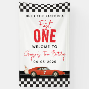 Fast One Race Car Boy 2nd Birthday Party Banner