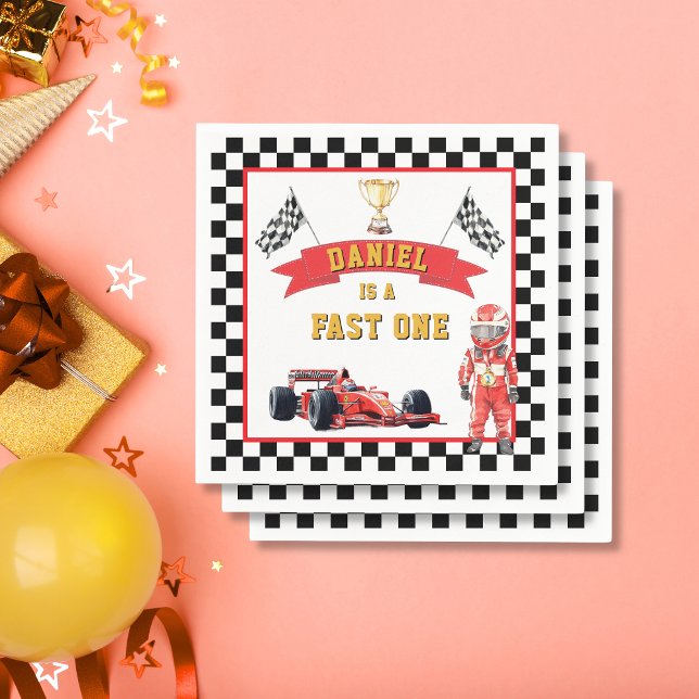 Fast One Race Car Chequered Flag Party Napkin (Creator Uploaded)