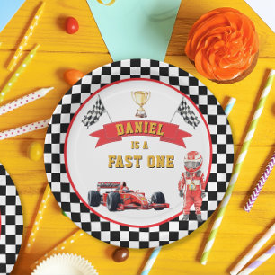 Fast One Race Car Chequered Flag Party  Paper Plate