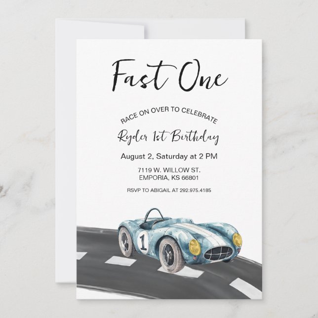 Fast One Race Car First Birthday Invitation (Front)