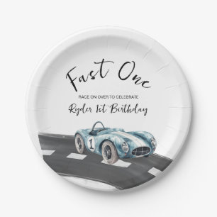 Fast One Race Car First Birthday Paper Plate