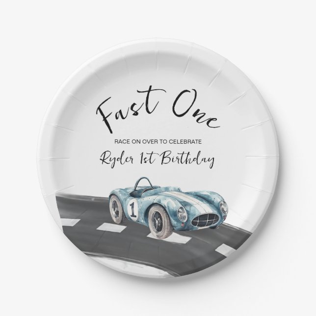 Fast One Race Car First Birthday Paper Plate (Front)