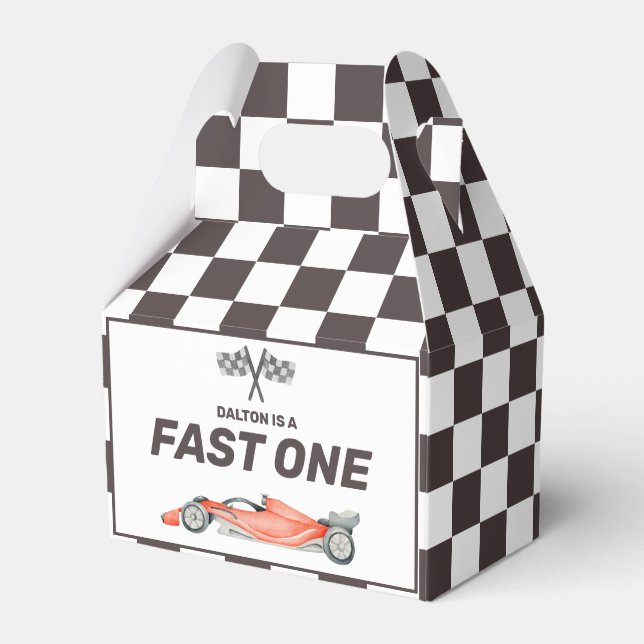 Fast One Race Car First Birthday Party Favor Box (Front Side)