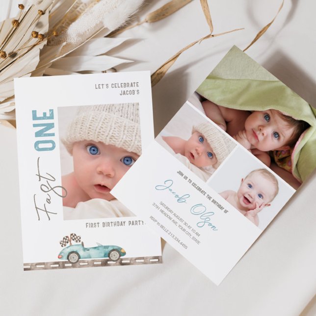 Fast One Race Car Photo Birthday Invitation (Creator Uploaded)