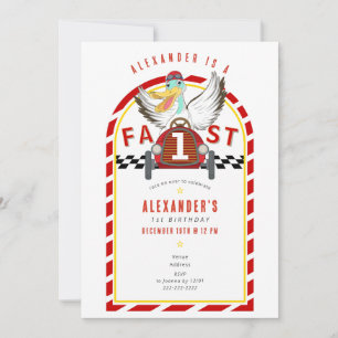 Fast One Race Car Red Boy Racing Car 1st Birthday Invitation
