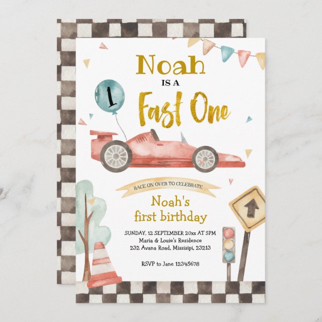 Fast One Racing Boy Invitation Anniversaire (Devant / Derrière)