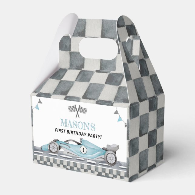 Fast One Racing Car Birthday Party Favour Box (Front Side)