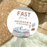 Fast One Racing Car Blue Boy 1st Birthday Classic Round Sticker<br><div class="desc">Celebrate your little speedster’s big day with our "Fast One" round stickers, designed to bring extra charm to a race car-themed first birthday! These stylish stickers feature a modern design in soft pastel blue and brown, capturing the fun of a race day in a chic, child-friendly way. With a designated...</div>