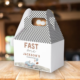 Fast One Racing Car Blue Boy 1st Birthday Welcome Favor Box