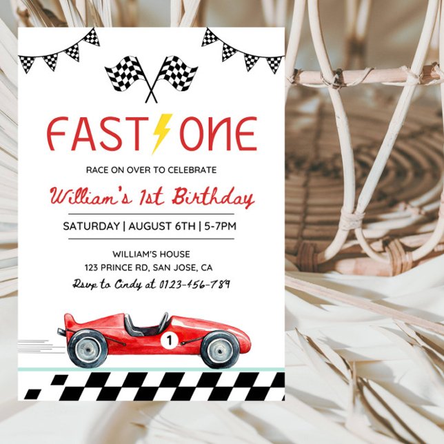 Fast One Racing Car Boy 1st Birthday Party Invitation (Creator Uploaded)