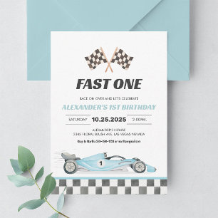 Fast One Racing Car First Birthday Invitation