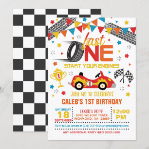 Fast One Racing First Birthday Invitation - Blanc