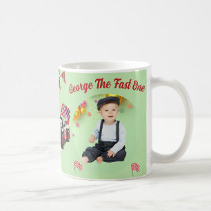 Fast One  Red & Black Race Car 1st Birthday Photo Coffee Mug