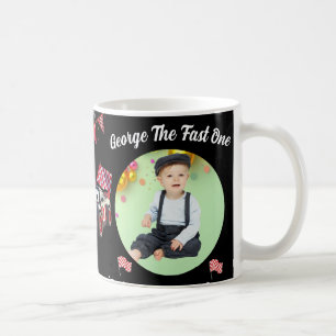 Fast One  Red & Black Race Car 1st Birthday Photo Coffee Mug