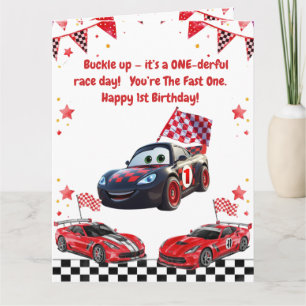 Fast One Red & Black Race Car Kids Photo Birthday Card