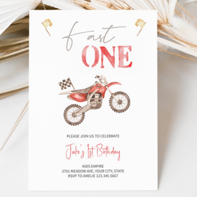 Fast ONE Red Dirt Vélo Anniversaire Invitation (Créateur téléchargé)