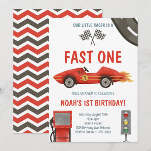 Fast One Red Race Car 1er Invitation anniversaire