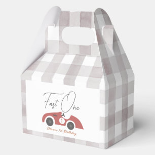 Fast One Red Race Car Boy 1st Birthday Favor Box
