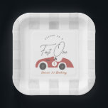 Fast One Red Race Car Boy 1st Birthday Paper Plate<br><div class="desc">This cute and retro "fast one" boy's 1st/first birthday paper plate features a white background with a red race car. Personalize it for your needs. You can find matching products at my store</div>