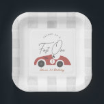 Fast One Red Race Car Boy 1st Birthday Paper Plate<br><div class="desc">This cute and retro "fast one" boy's 1st/first birthday paper plate features a white background with a red race car. Personalize it for your needs. You can find matching products at my store</div>