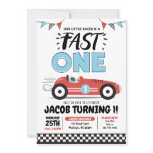 Fast One Red Race Car Boy 1st Birthday Party Invit