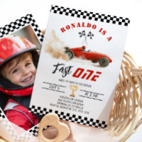 Fast One Red race car Boy 1st Birthday Photo