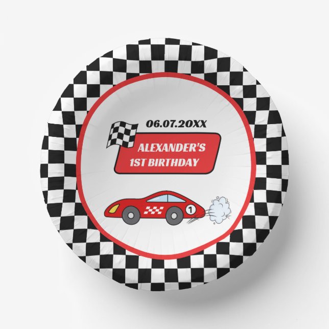 Fast one red race car racing boy 1st birthday  paper plate (Front)