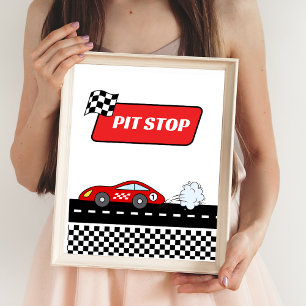 Fast one red retro race car boy birthday pit stop  poster