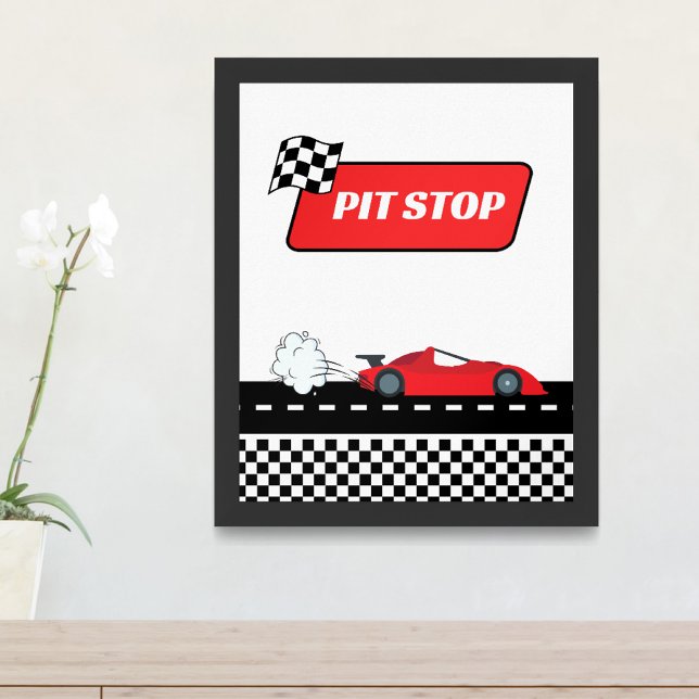 Fast one red retro race car boy birthday pit stop  poster (Creator Uploaded)
