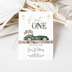 Fast ONE Retro Race Car Invitation Anniversaire