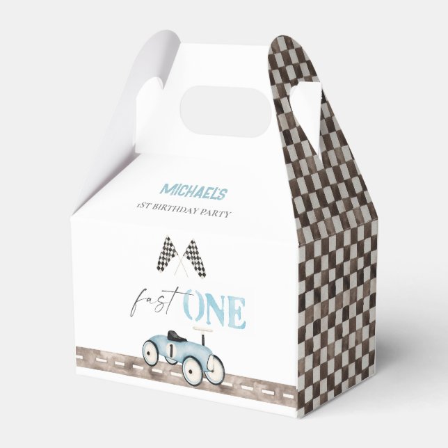 Fast ONE Retro Race Car Ride-On Birthday Favour Bo Favor Box (Back Side)