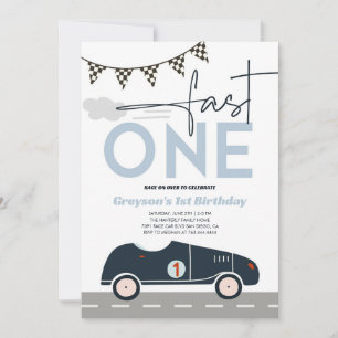 Fast One Vintage Race Car Kids 1st Birthday Invitation