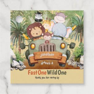 Fast One Wild One Safari Animals Car 1st Birthday Favour Tags