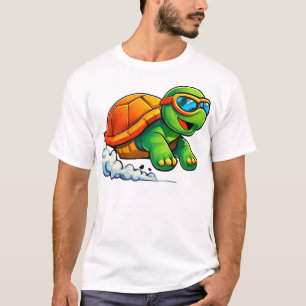 Fast Racing Turtle Cartoon Design T-Shirt