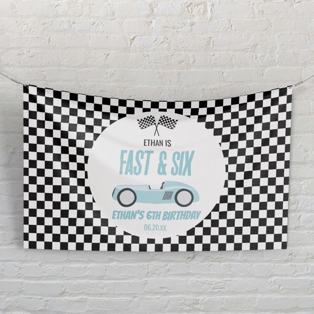 Fast & Six Blue Race Car 6th Birthday Party Banner (Creator Uploaded)