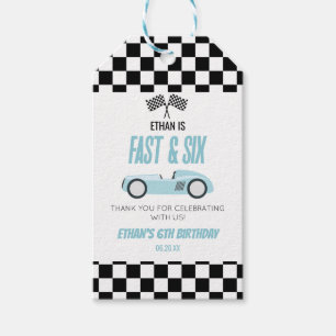Fast & Six Blue Race Car 6th Birthday Party Gift Tags
