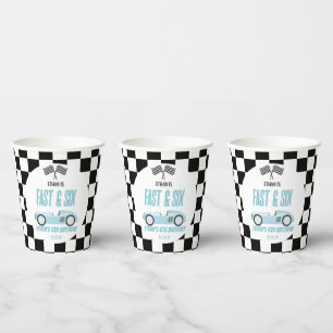 Fast & Six Blue Race Car 6th Birthday Party Paper Cups