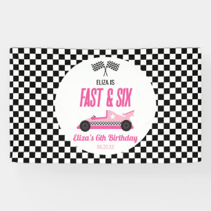 Fast & Six Pink Race Car 6th Birthday Party Banner