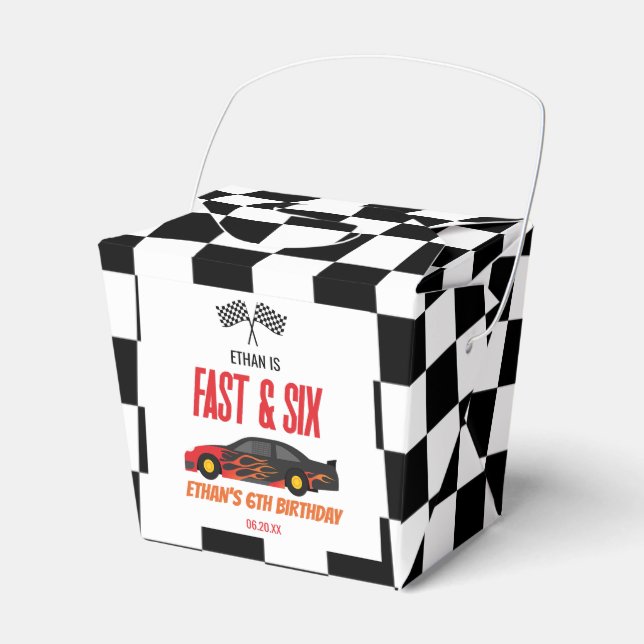 Fast & Six Red Flame Race Car 6th Birthday Party Favor Box (Front Side)
