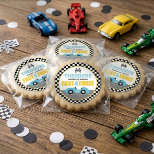 Fast & Three Race Car 3rd Birthday Party Favour Classic Round Sticker