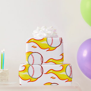 Fastball Flame Baseball Sports Wrapping Paper