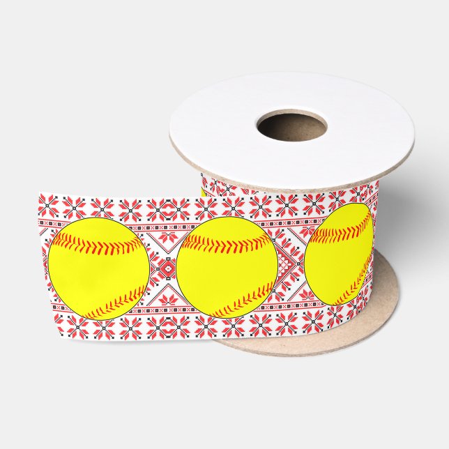 Fastpitch Softball Christmas Pattern Gift Wrapping Satin Ribbon (Spool)
