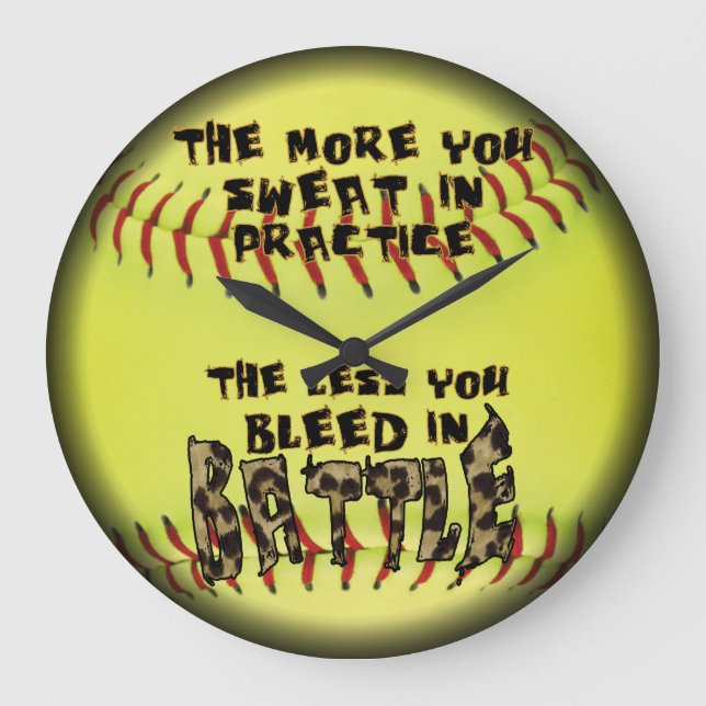 Fastpitch Softball Leopard Bleed In Battle Large Clock (Front)