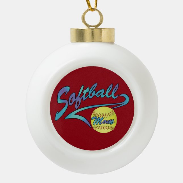 Fastpitch Softball Mom Athletic Tail Ceramic Ball Christmas Ornament (Front)