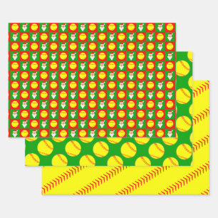 Fastpitch Softball Player Christmas Santa Clause Wrapping Paper Sheet