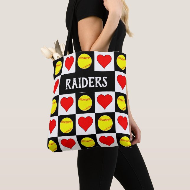 Fastpitch Softballs & Hearts Custom Softball Team Tote Bag (Close Up)
