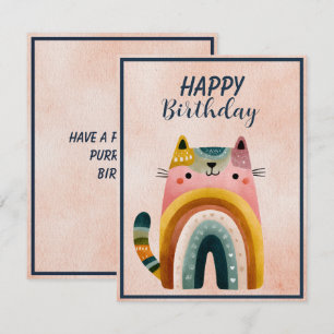 Fat Abstract Cat Happy Birthday Flat Note Card