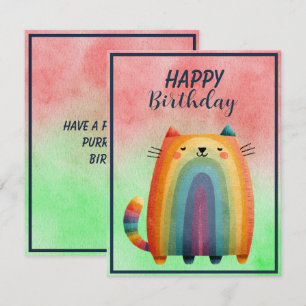 Fat Abstract Cat Happy Birthday Flat Note Card