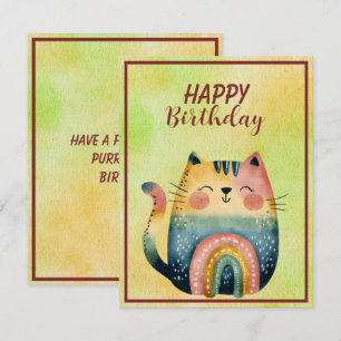Fat Abstract Cat Happy Birthday Flat Note Card