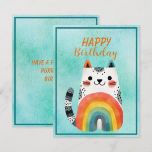 Fat Abstract Cat Happy Birthday Flat Note Card